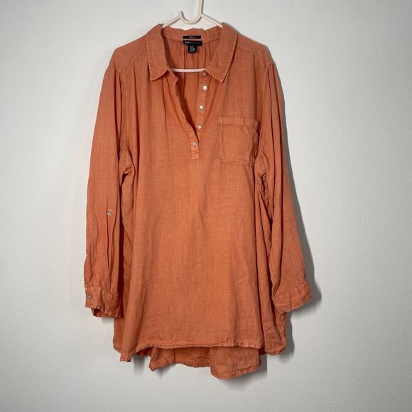 JNY Jones New York Top Women 2X Light Orange Linen Popover Classic Coastal Lagen - Picture 7 of 7